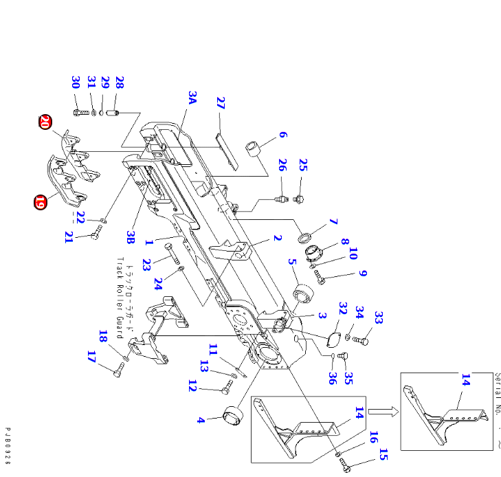 小松推土机D155A轨道框架保护装置零件号17A-30-17261  17A-30-17251